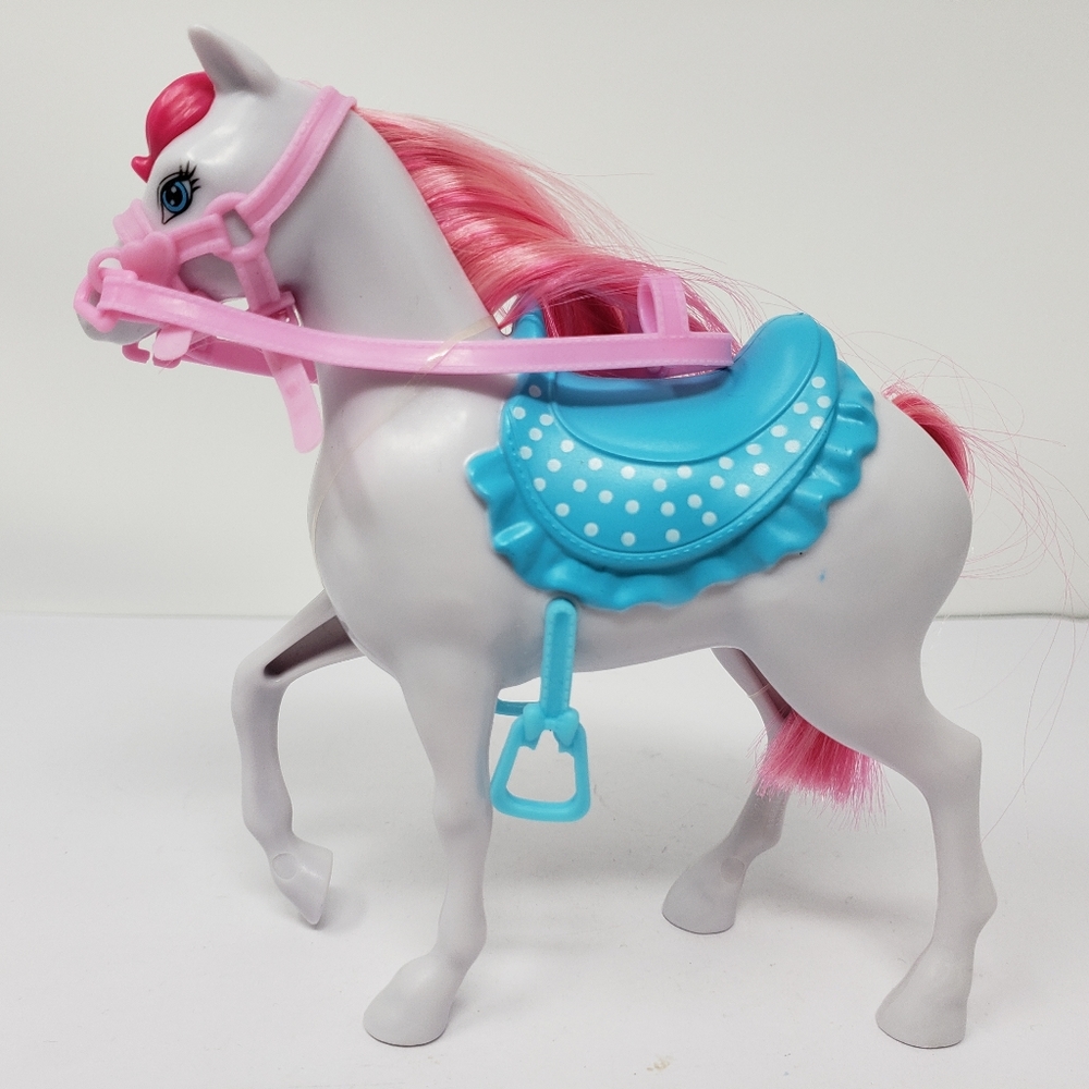 Barbie Pony Horse Chelsea White w/ Pink Mane & Turquoise Saddle Mattel